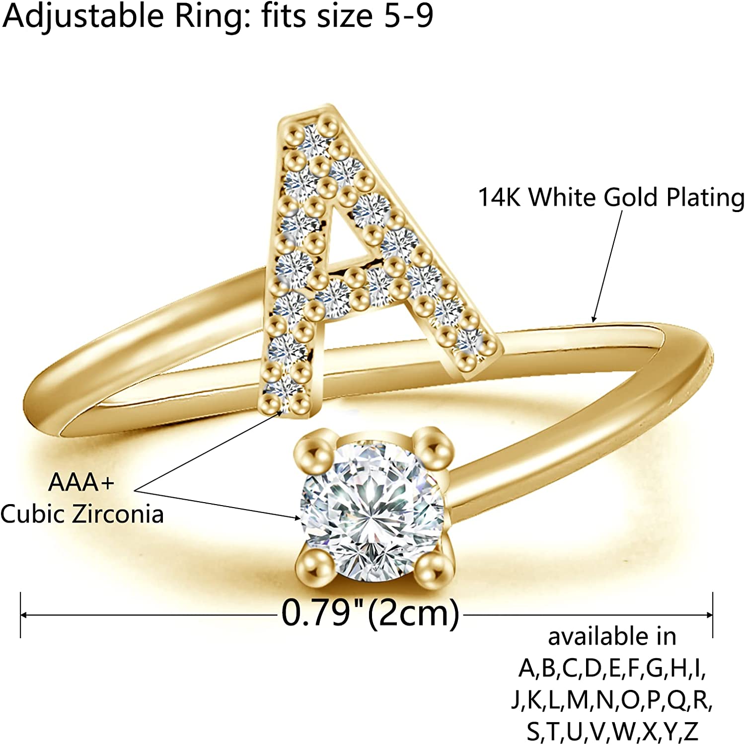 Haoze Initial Letter Ring for Women Girls Gold Stackable Alphabet Rings with Initial Adjustable Crystal Inlaid Initial Rings Bridesmaid Gift - Image 2